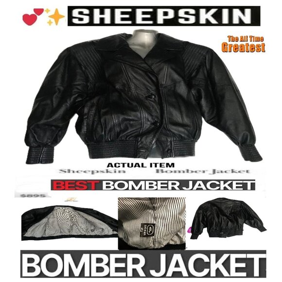 🛑 SHEEPSKIN Leather 🆒➕ BOMBER JACKET Classic Button Pockets Lined 💸BUY NOW‼️